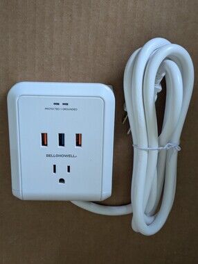 Bell & Howell White Surge Protector Power Strip with USB Ports NWT